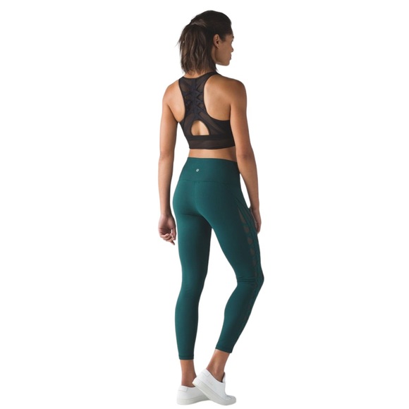 Lululemon Athletica Deep Green 27” Criss Cross Mesh Side High Times Leggings 6 - Picture 3 of 12